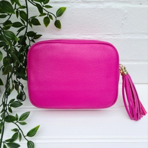 Tassel Zip Leather Bag - Hot Pink
